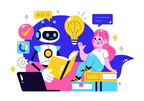 Artificial Intelligence and Machine Learning Illustration with Scientists and Engineers Working on Big Data vector