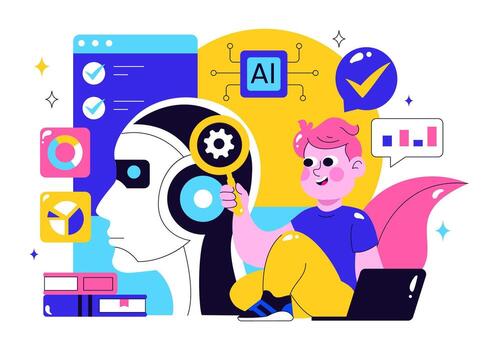 Flat Style Illustration of Scientists and Engineers in AI Research and Machine Learning Development vector
