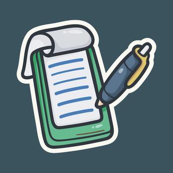 outlined notebook with pen in isolated background vector