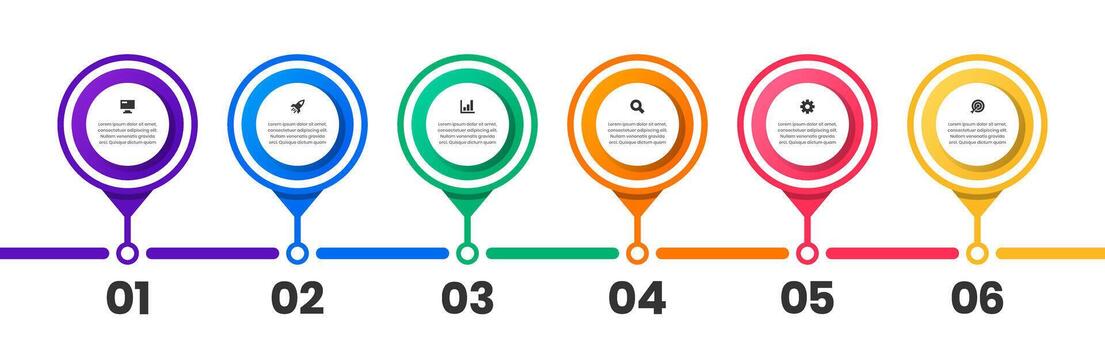 Timeline Infographic Element Design Templates with Icons and 6 Numbers. Suitable for Process Diagram, Presentations, Workflow Layout, Flow Chart, Infographic vector