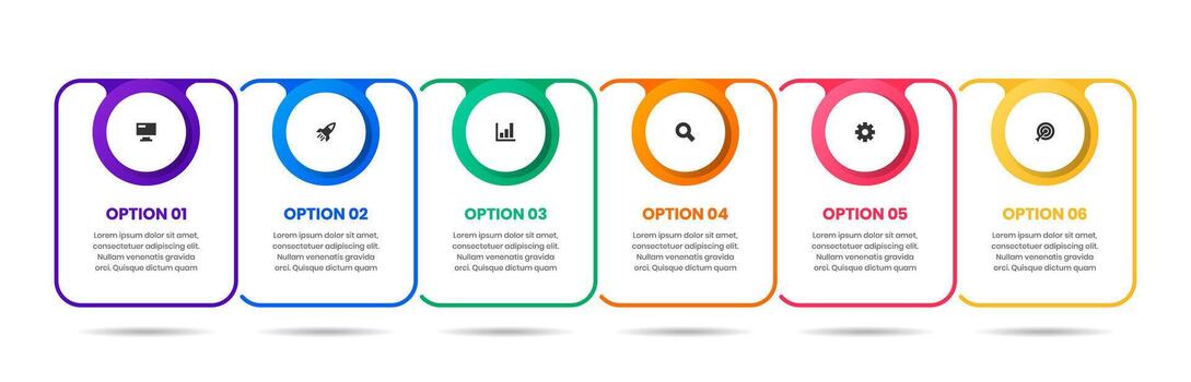 Simple Infographic Element Design Templates with Icons and 6 Options. Suitable for Process Diagram, Presentations, Workflow Layout, Flow Chart vector