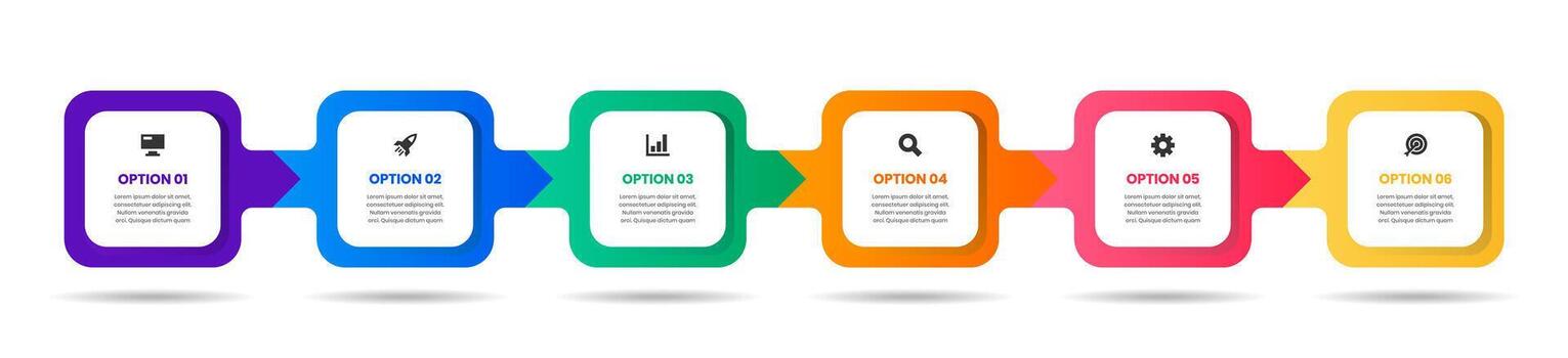 Timeline Infographic Element Design Templates with Icons and 6 Options. Suitable for Presentations, Workflow Layout, Banner, Flow Chart vector