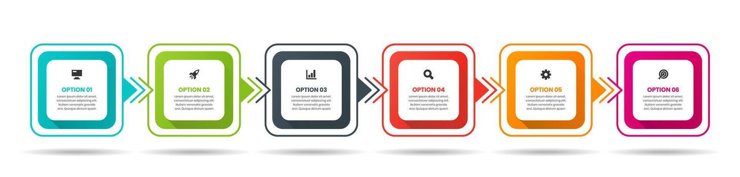 Sqaure Infographic Element Design Templates with Icons and 6 Options. Suitable for Process Diagram, Presentations, Workflow Layout, Banner, Infographic vector
