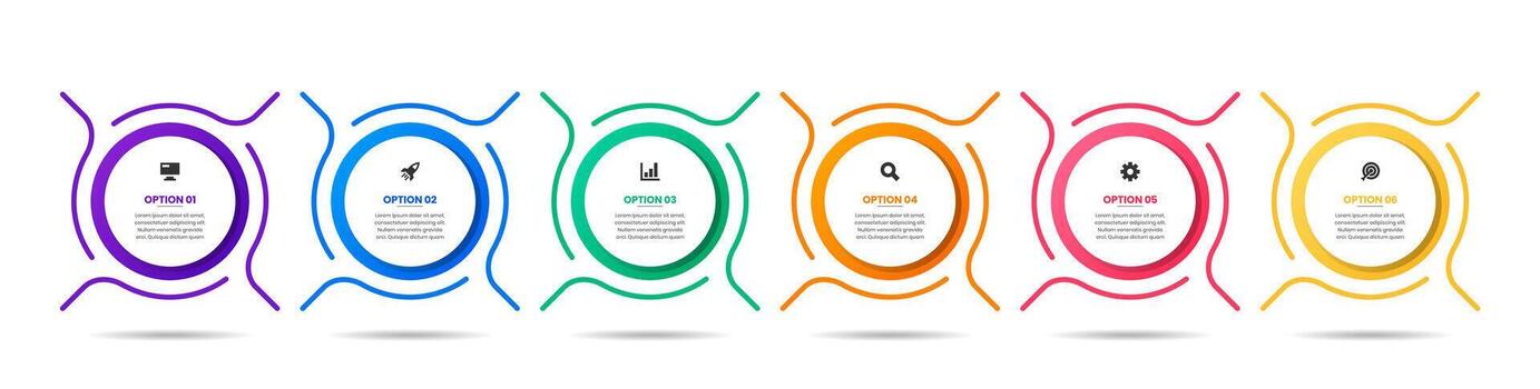 Abstract Infographic Element Design Templates with Icons and 6 Options. Suitable for Process Diagram, Presentations, Workflow Layout, Banner, Flow Chart vector