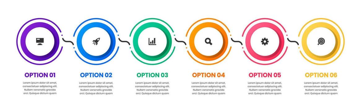 Circle Timeline Infographic Element Design Templates with Icons and 6 Options. Suitable for Process Diagram, Presentations, Workflow Layout, Banner, Flow Chart, Infographic vector