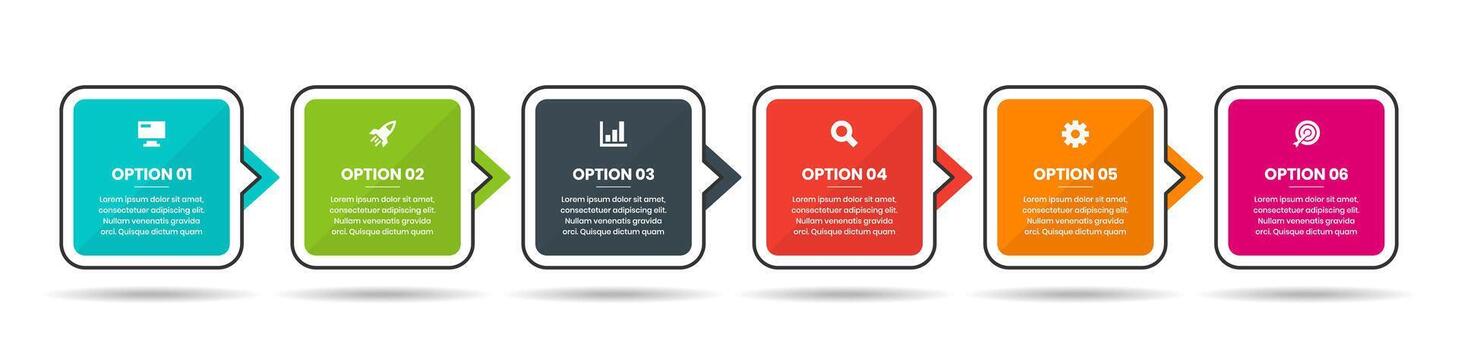 Square Infographic Element Design Templates with Icons and 6 Options. Suitable for Process Diagram, Presentations, Workflow Layout, Flow Chart, Infographic vector