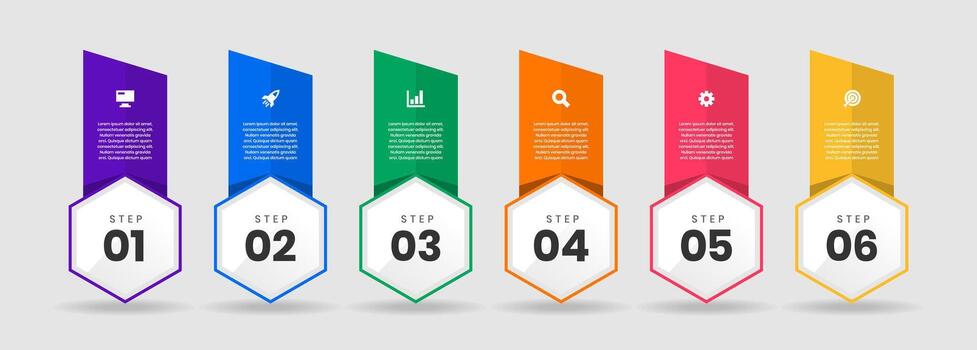 Label Infographic Element Design Templates with Icons and 6 Steps. Suitable for Process Diagram, Workflow Layout, Banner, Flow Chart vector