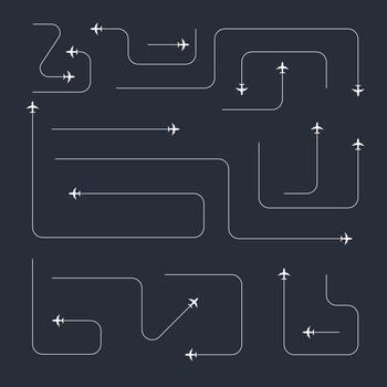 Airplane and hand drawn line routes. Travel icon and creative line tracing collection with flight vector