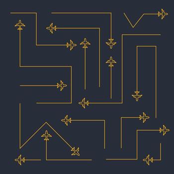 avión y mano dibujado línea rutas viaje icono y creativo línea rastreo colección con vuelo contorno vector