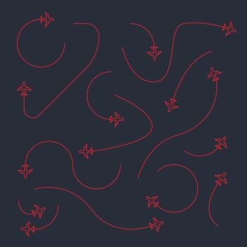 Airplane and hand drawn line routes. Travel icon and creative line tracing collection with dark background vector