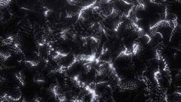 resumen digital dinámica partícula olas en oscuro antecedentes ligero movimiento datos fluir ciber tecnología 3d representación 4k sin costura lazo video