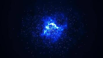 Bright blue particles explode in a dark space background, creating a mesmerizing cosmic or digital energy burst effect. Ideal for sci-fi, tech, or futuristic backgrounds. video