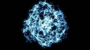 un futurista 3d esfera hecho arriba de brillante azul conectado nodos y líneas y un plexo giratorio en espacio. ideal para visualizante redes, datos, ai o blockchain tecnologías. video