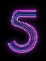 Stylized number 5 appears with glowing blue and magenta neon lighting over transparent background with alpha channel designed as part of a cohesive animated number set sci fi motion graphics video