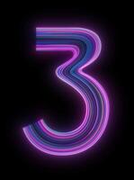 animerad siffra 3 med blå och lila neon glöd visas med slät rörelse på transparent bakgrund med alfa kanal del av lysande 0 till 9 siffra se teknologi grafik och elektrisk neon element video