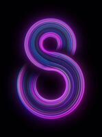 Blue and violet glowing number 8 appears with light sweep animation on transparent background with alpha channel part of a complete matching 0 to 9 neon number set ideal for tech intros digital video