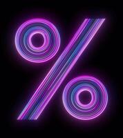 animerad procent symbol med lysande blå och lila neon ljus visas med slät rörelse på transparent bakgrund med alfa kanal del av en matchande hög tech symbol och siffra uppsättning video