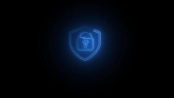 une bleu néon signe avec une fermer à clé sur il video