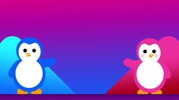 penguin design on a vibrant pink and blue gradient background highlights character consistency while exploring new color atmospheres and contrast video