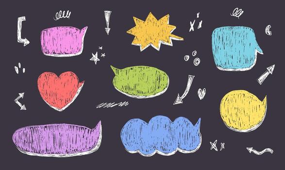 habla burbuja marco para texto dibujado con lápiz de color o tiza cepillo textura. cómic diálogo caja vector