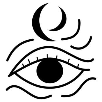 An Eye with a moon. This conceptual illustration features an eye with a crescent moon and wavy lines vector
