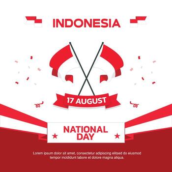 indonesia Independence Day design, August 17th design element box template with flag and at the bottom on green background, indonesia map and flag vector