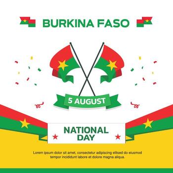 burkina faso Independence Day design, August 5th design element box template with flag and at the bottom on green background, burkina faso map and flag vector