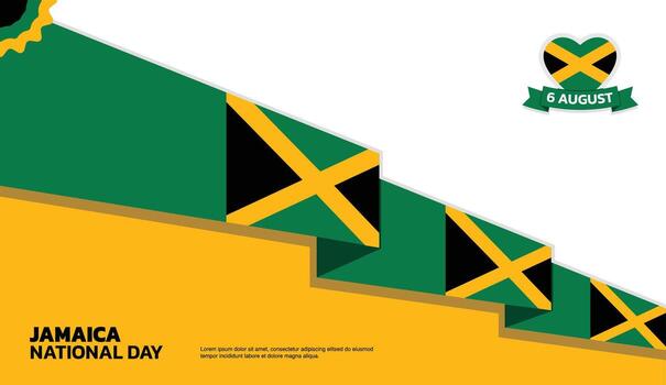 jamaica Independence Day Design, minimalist template of August 6th design elements with minimalist diagonal ribbon, jamaica map and flag in poster and banner form vector