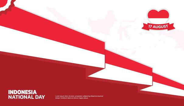 indonesia Independence Day Design, minimalist template of August 17th design elements with minimalist diagonal ribbon, indonesia map and flag in poster and banner form vector