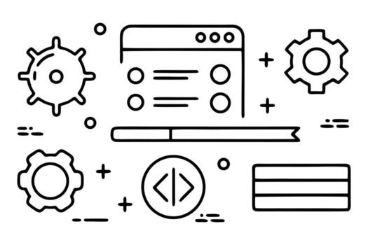 Abstract technology and development icons with gears and code elements vector