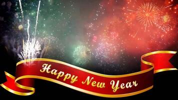 animering gyllene text Lycklig ny år med röd gnistra bakgrund. video
