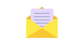 e-post ikon. öppen kuvert med brev. post och meddelandehantering ikon i platt stil. 4k animation, stock antal fot video