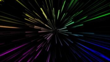 lutning starburst strålar. hyperspace hoppa. explosion stjärna. 4k animering av lysande rader ström. trogen bakgrund med färgrik lysande neon rader video