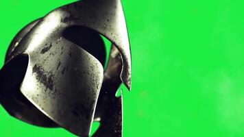 spartano casco vicino su su verde schermo per compositing e visivo effetti progetti uso adesso, no e marsiya grafico elemento con verde schermo animazione video