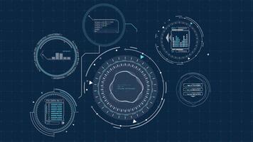 Interface with animated HUD and infographic elements for digital data processing video
