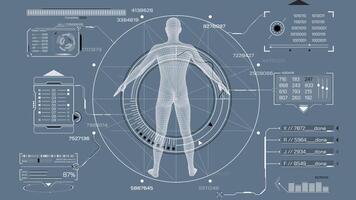 visa med animerad hud och infographic element för data forskning video