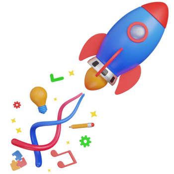3d render Creative Startup Launch Rocket Ship with Innovation Symbols png