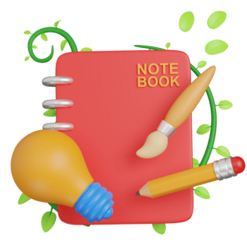 3d rendere creativo taccuino e utensili per idea generazione png