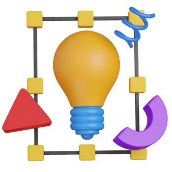 3d render criativo idéia geração com lâmpada e geométrico formas ícone png