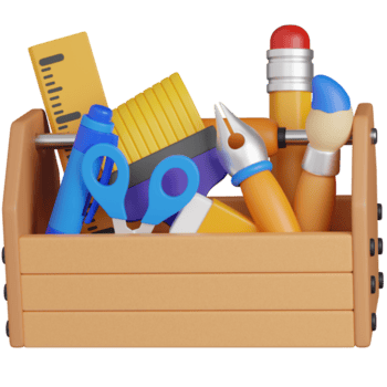 3d render Caixa de ferramentas com arte suprimentos ícone png