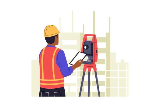 Side View of Surveyor Using Theodolite vector