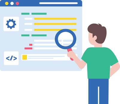 un plano estilo ilustración demostración un persona haciendo error detección vector