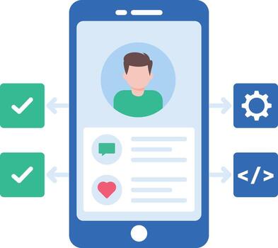 A flat style illustration showing app setting vector