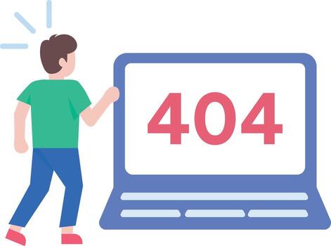 A flat style illustration showing a person looking at computer error vector