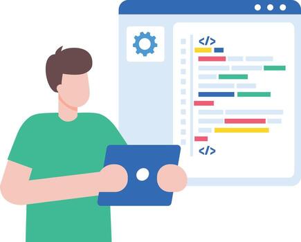 un plano estilo ilustración demostración un persona código pruebas vector
