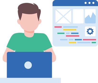 un plano estilo ilustración demostración un persona despliegue código vector