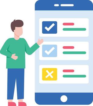 un plano estilo ilustración demostración un persona haciendo aplicación pruebas vector