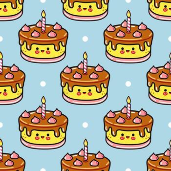 repitiendo modelo de linda dibujos animados pasteles en un suave azul fondo con un divertido, juguetón diseño. vector