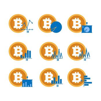bitcoin icon set graph design isometric 3d style cryptocurrency concept illustration eps 10 vector