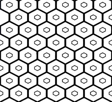 Black and white geometric pattern of hexagons with smaller hexagons inside graphic vector